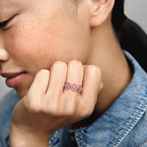 Pandora Pink Daisy Trio Ring Size 7 - Picture 3 of 4